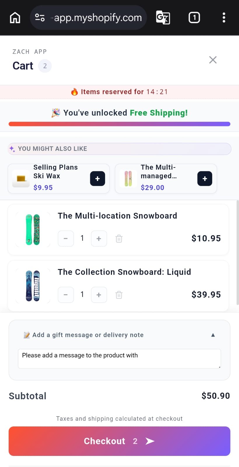 Mobile cart free shipping unlocked