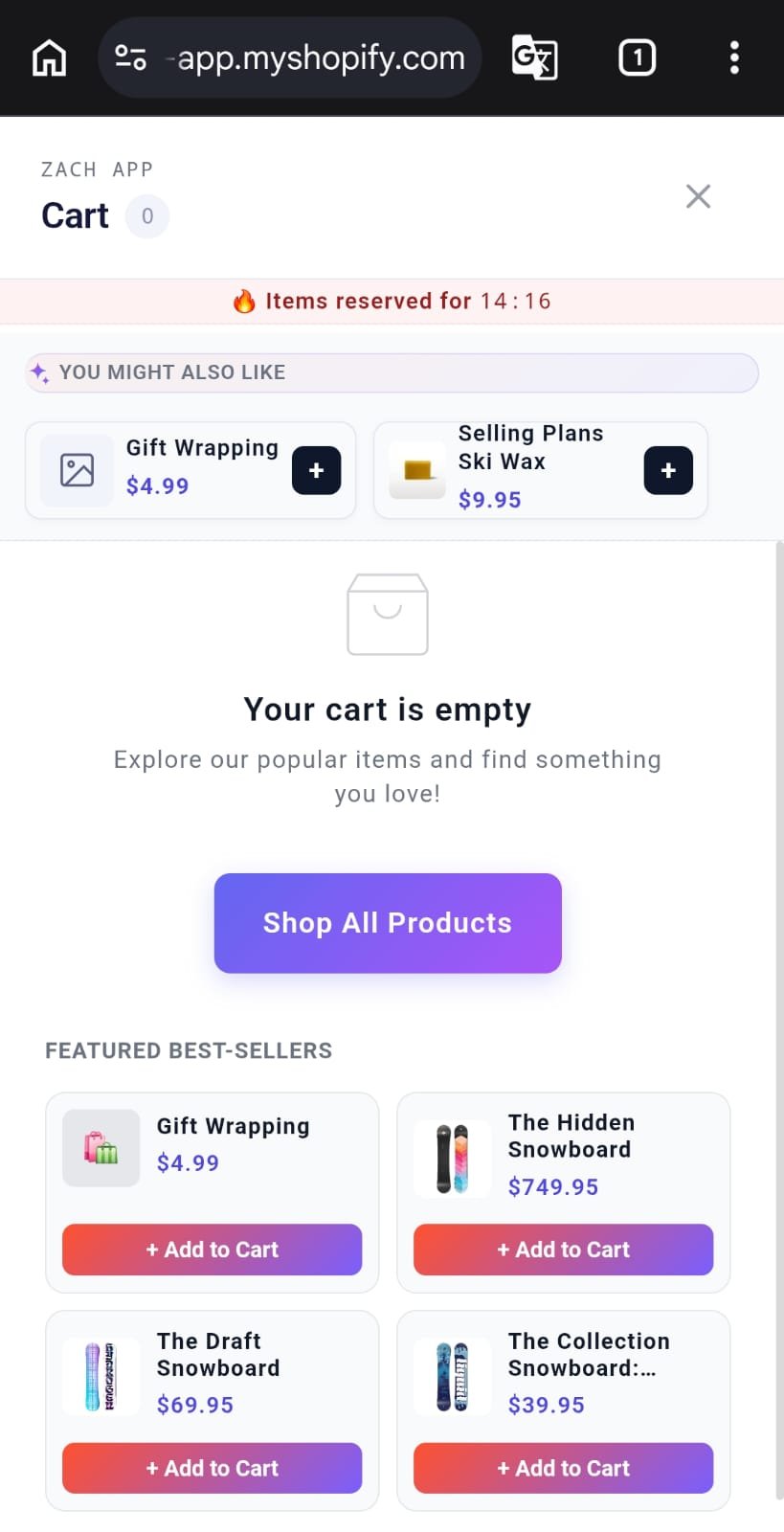 Personalized empty cart mobile